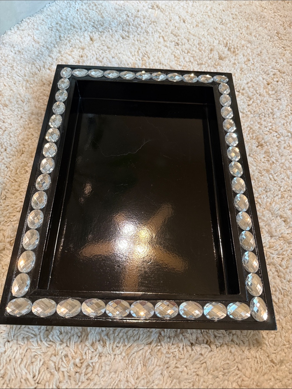 Black tray home decor shiny bling rhinestones 15x11x2” like new